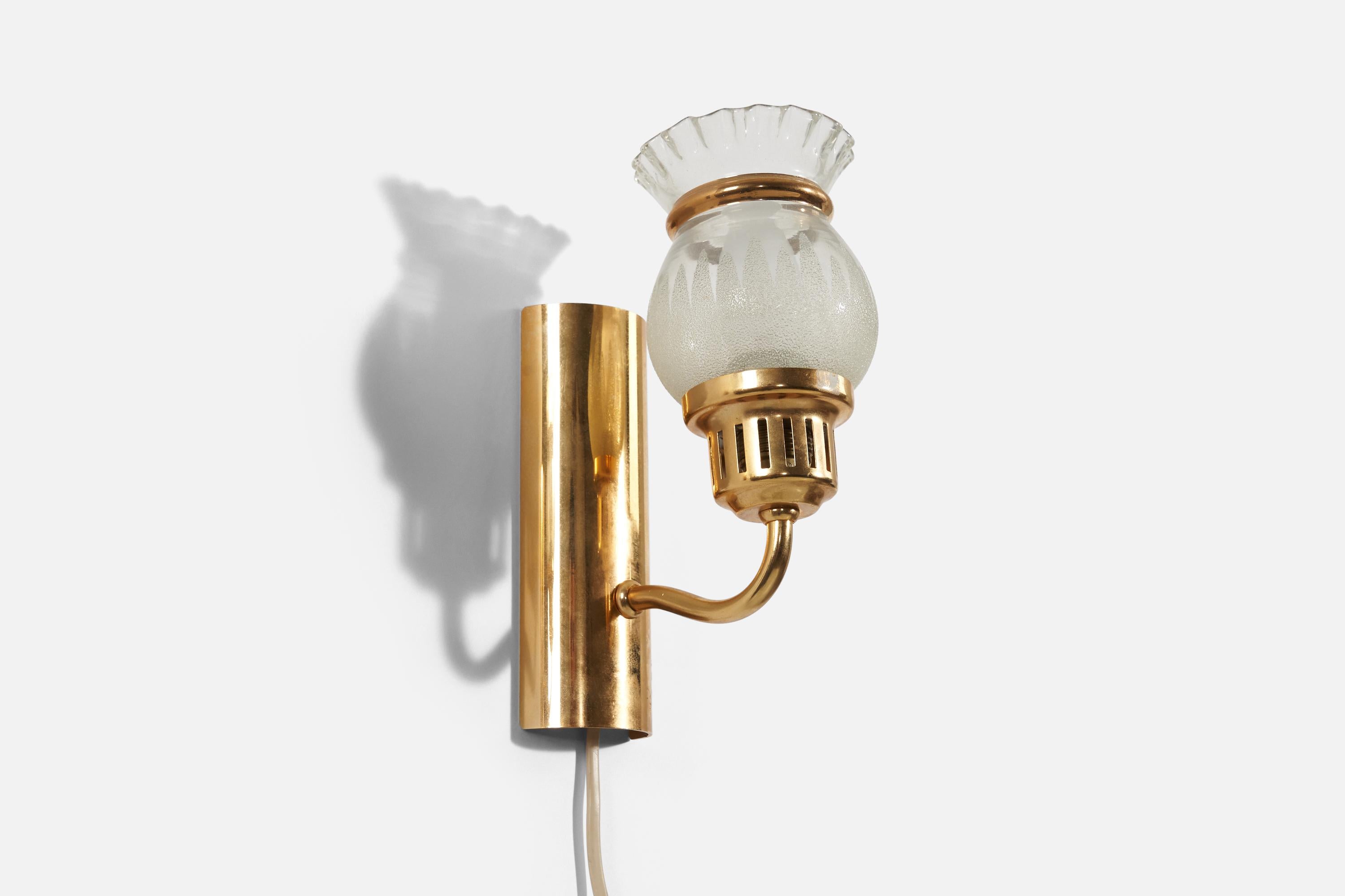Late 20th Century Swedish Designer, Wall Lights, Glass, Brass, Metal, Sweden, 1970s For Sale