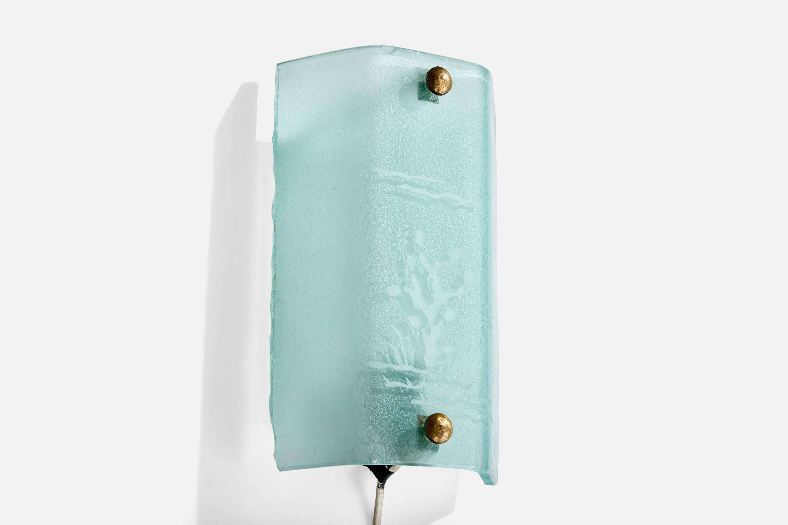 Svedese Swedish Designer, Wall Lights, Glass, Brass, Sweden, 1940s in vendita