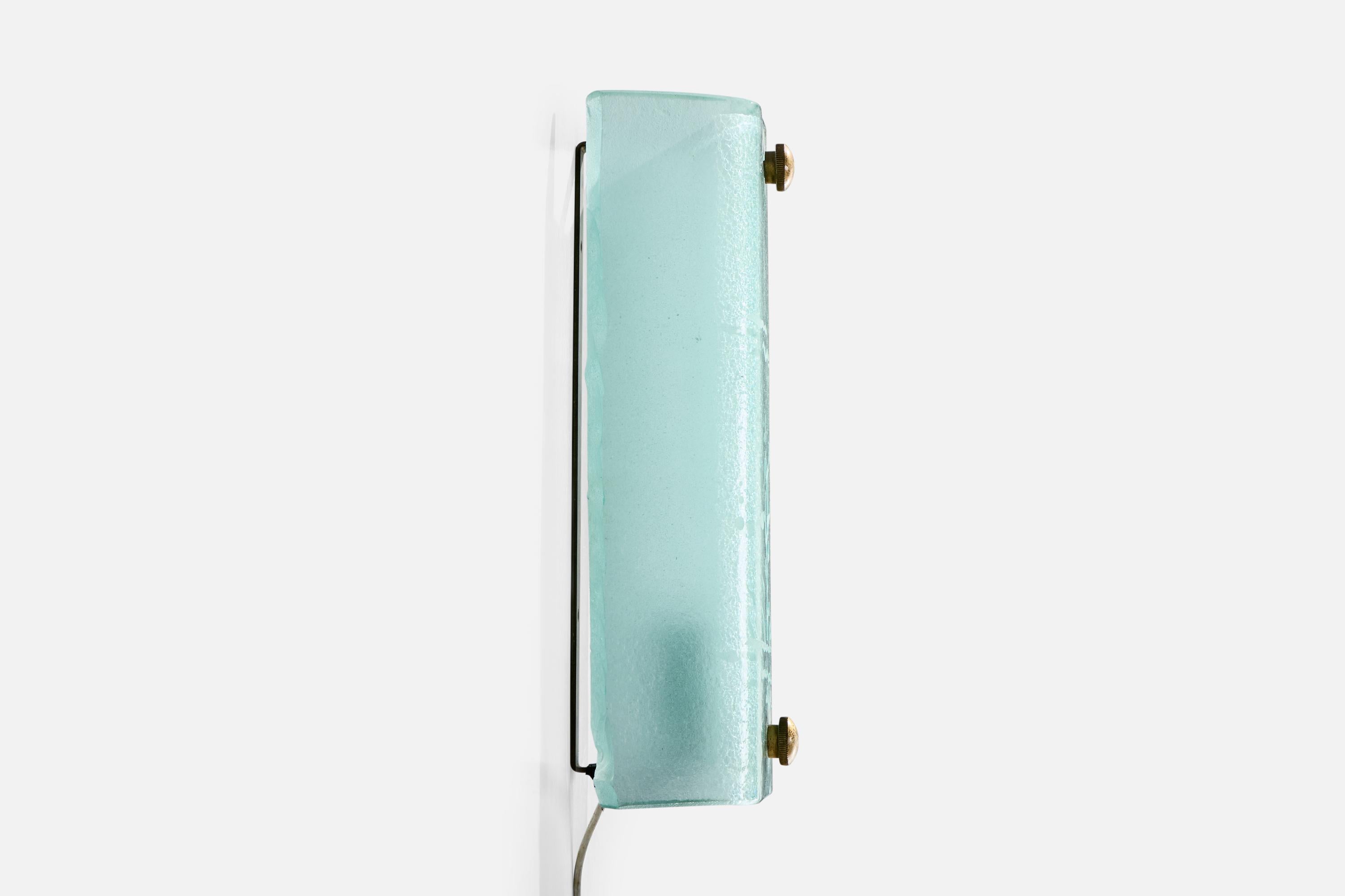 Metà XX secolo Swedish Designer, Wall Lights, Glass, Brass, Sweden, 1940s in vendita
