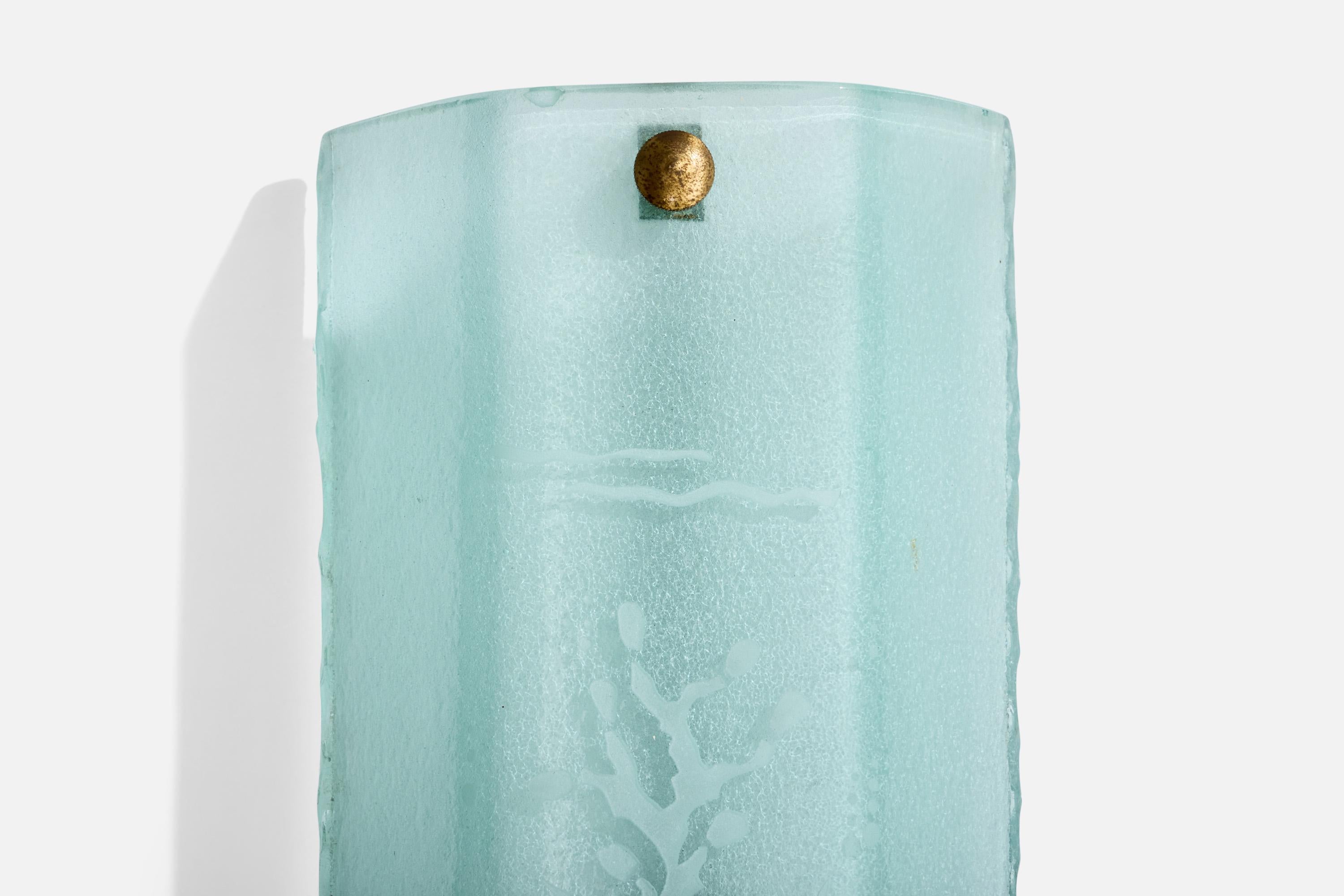 Ottone Swedish Designer, Wall Lights, Glass, Brass, Sweden, 1940s in vendita