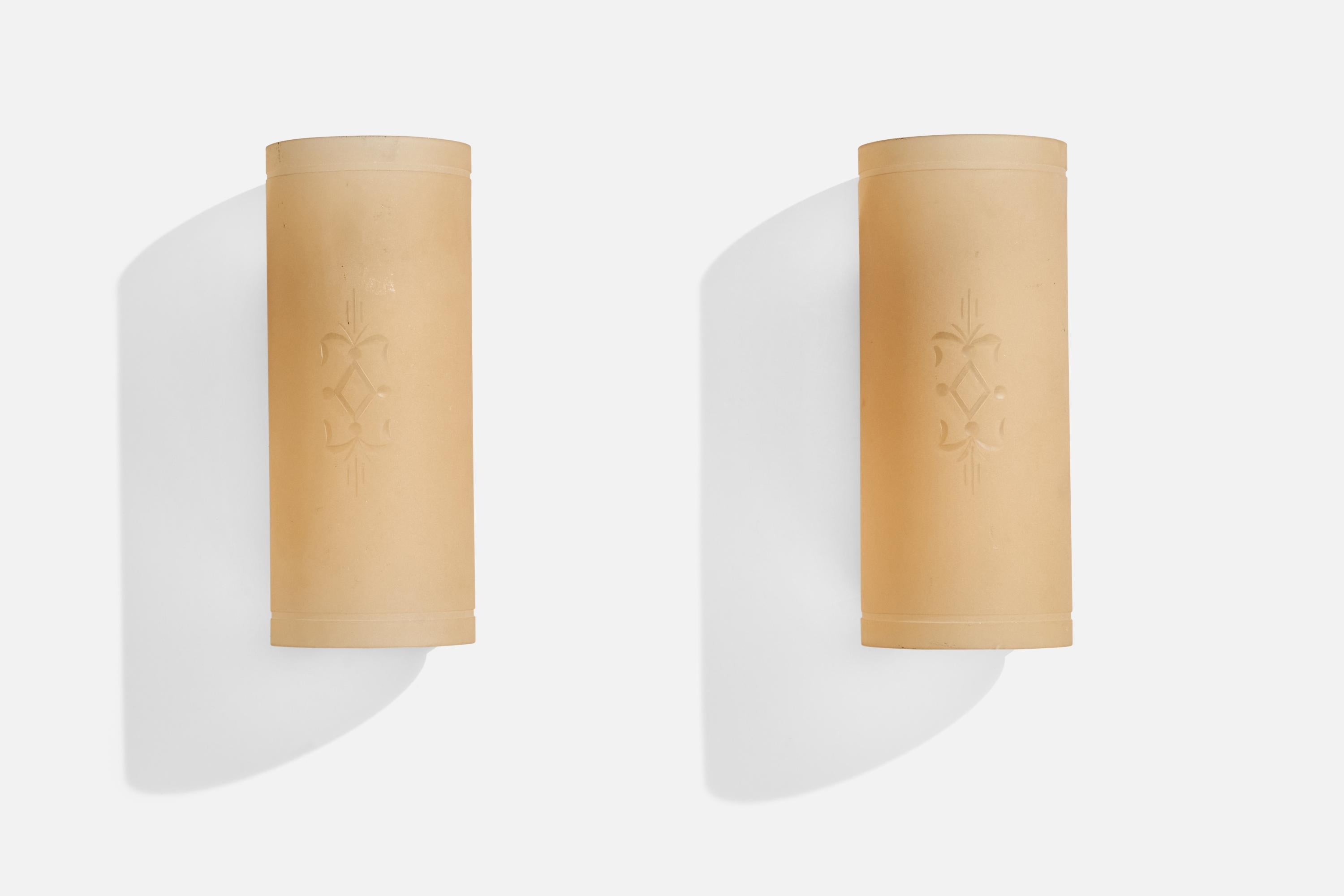 Scandinavian Modern Swedish Designer, Wall Lights, Glass, Metal, Sweden, 1930s