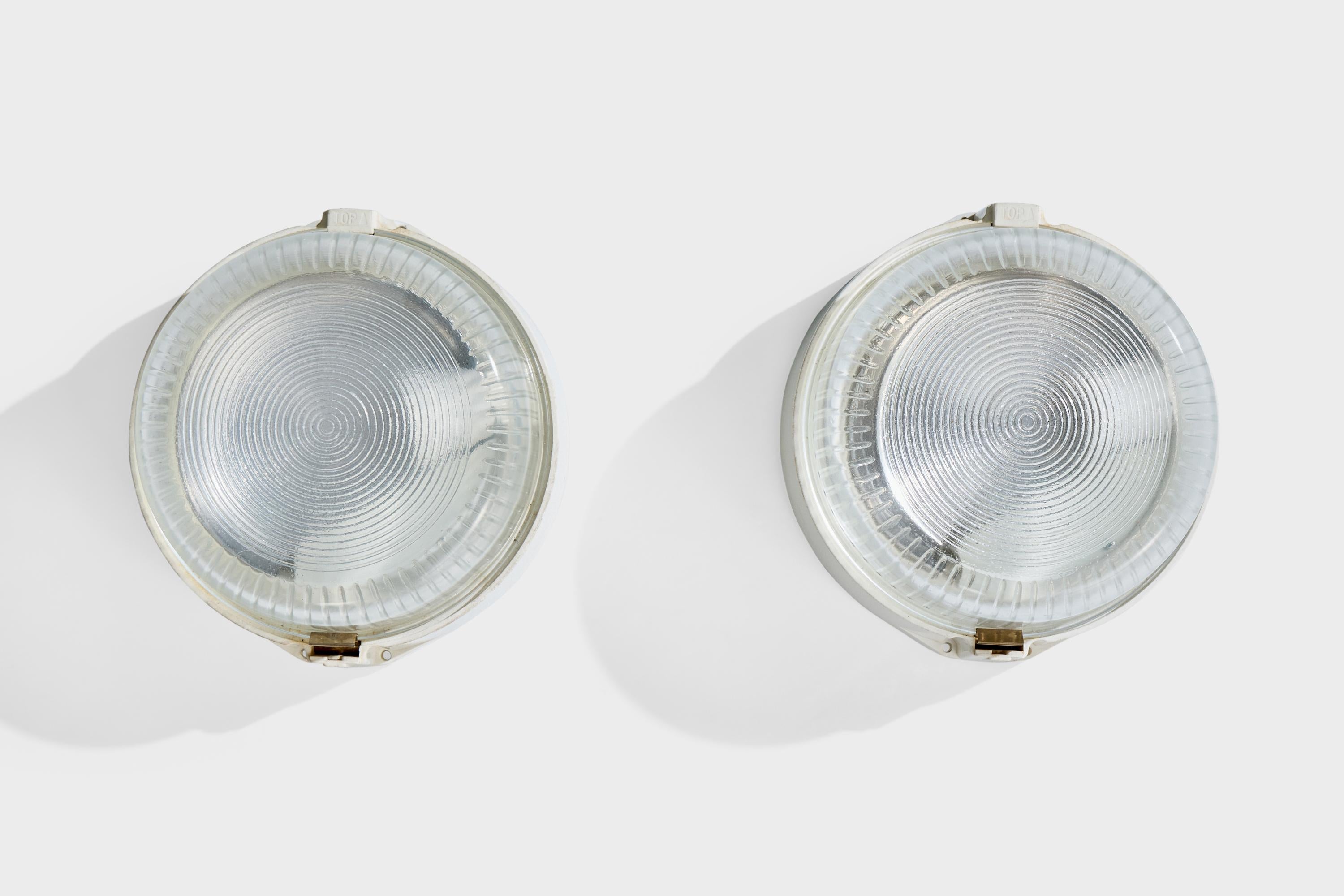 Mid-Century Modern Swedish Designer, Wall Lights, Glass, Plastic, Sweden, 1960s For Sale