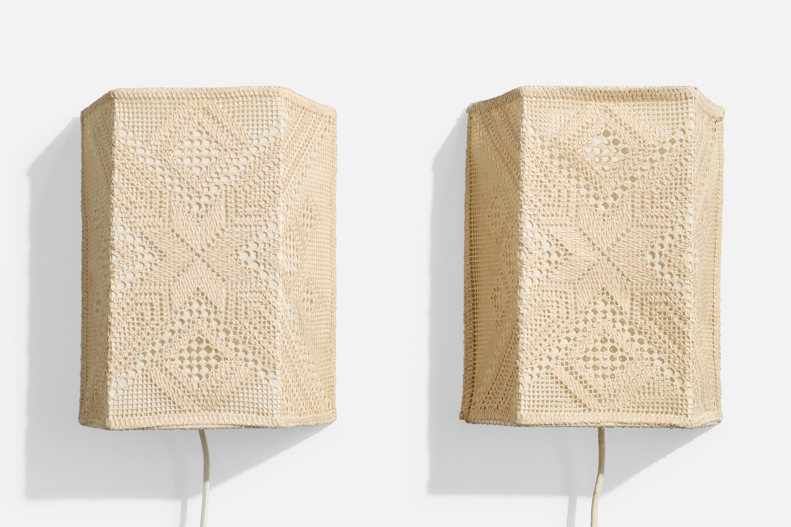 Swedish Designer, Wall Lights, Metal, Fabric, Sweden, 1960s In Good Condition For Sale In High Point, NC