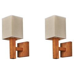 Swedish Designer, Wall Lights, Oak, Fabric, Sweden, 1980s