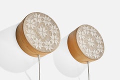 Swedish Designer, Wall Lights, Pine, Fabric, Sweden, 1960s