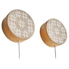Swedish Designer, Wall Lights, Pine, Fabric, Sweden, 1960s