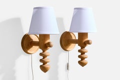 Schwedischer Designer, Wall Lights, Kiefer, Stoff, Schweden, 1970er