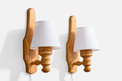 Swedish Designer, Wall Lights, Pine, Fabric, Sweden, 1970s