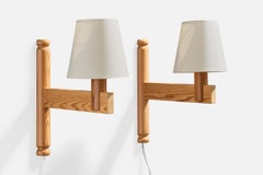 Schwedischer Designer, Wall Lights, Kiefer, Stoff, Schweden, 1970er