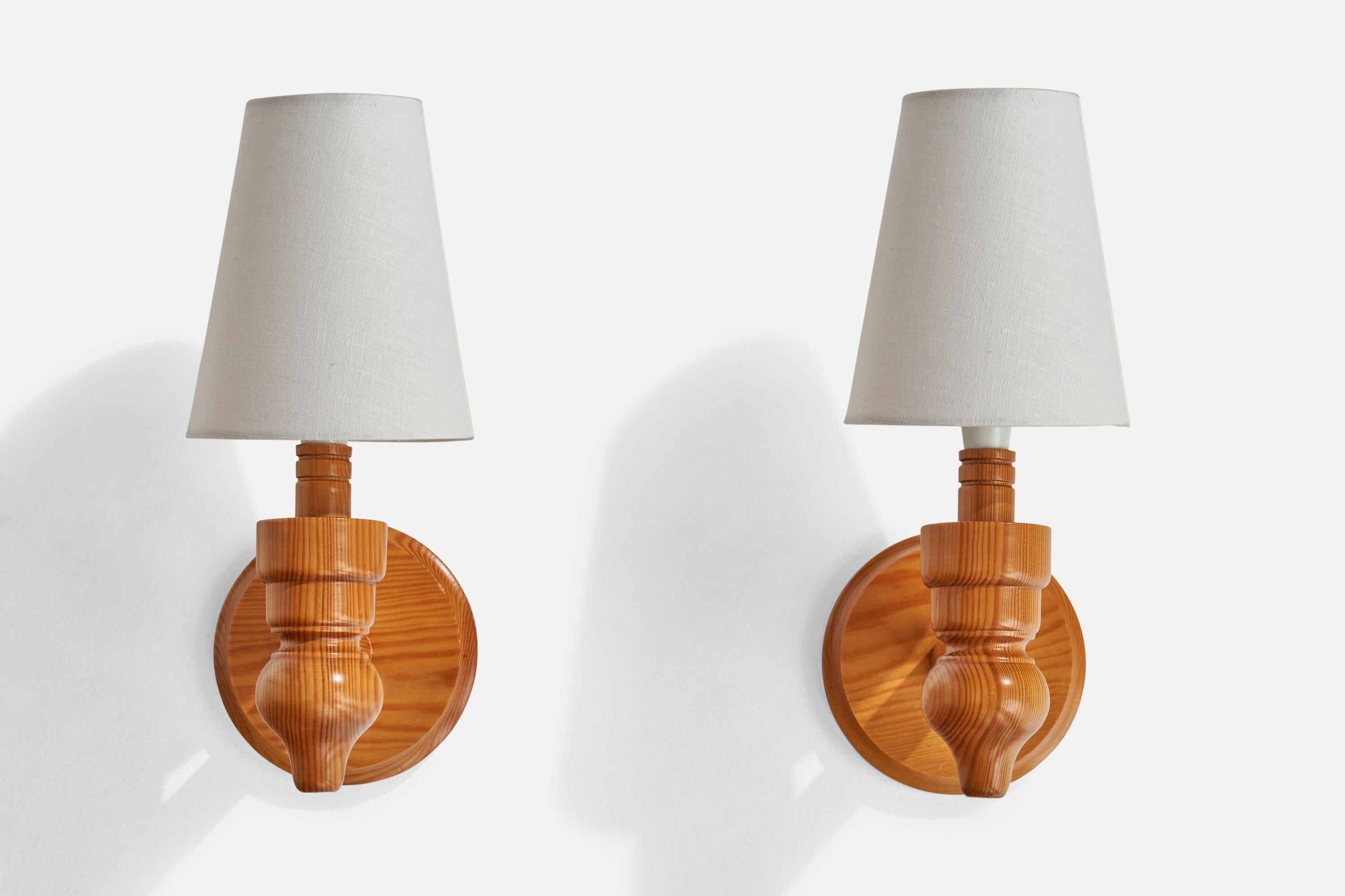 Swedish Designer, Wall Lights, Pine, Fabric, Sweden, 1970s In Good Condition For Sale In High Point, NC