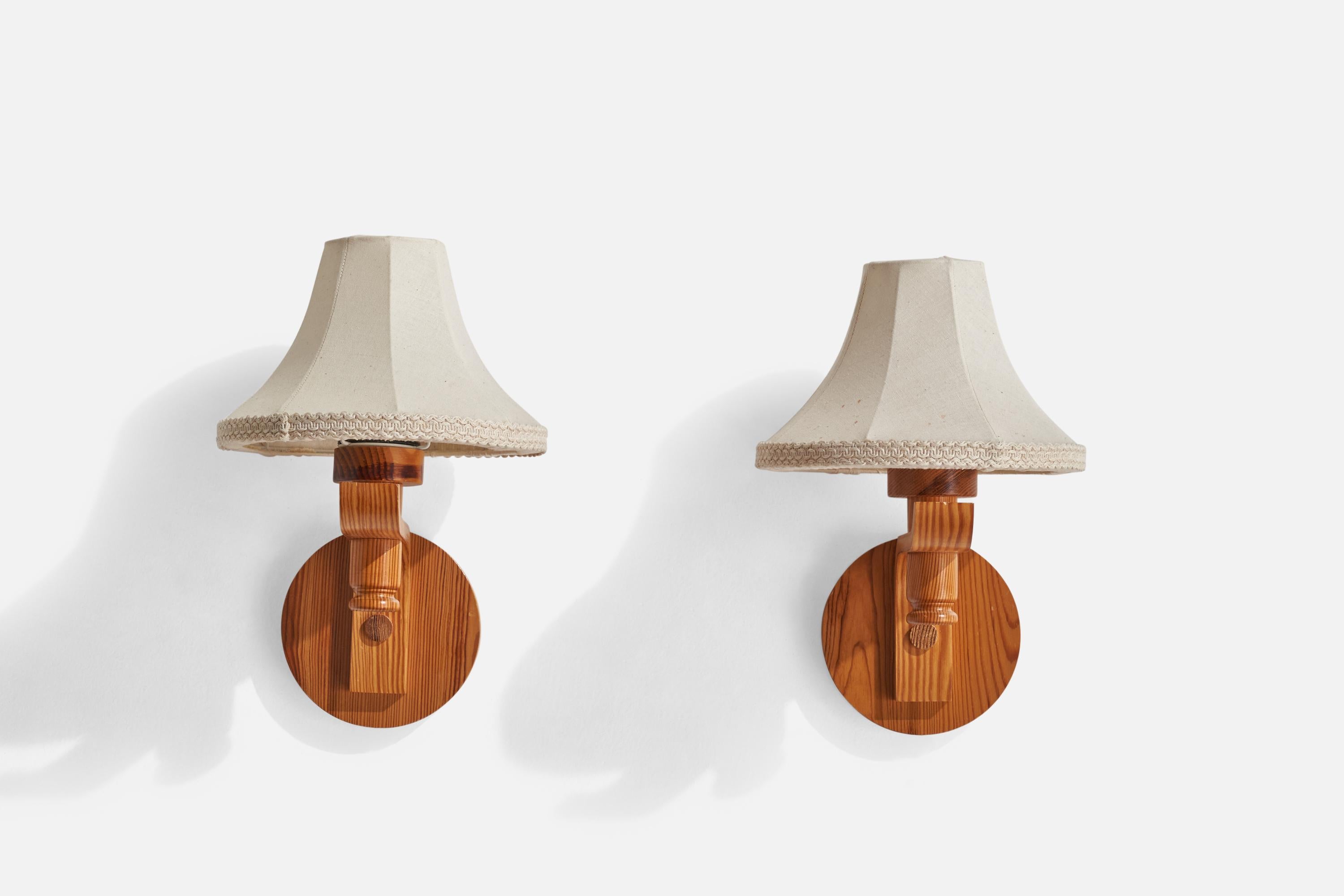 Swedish Designer, Wall Lights, Pine, Fabric, Sweden, 1970s In Good Condition In High Point, NC