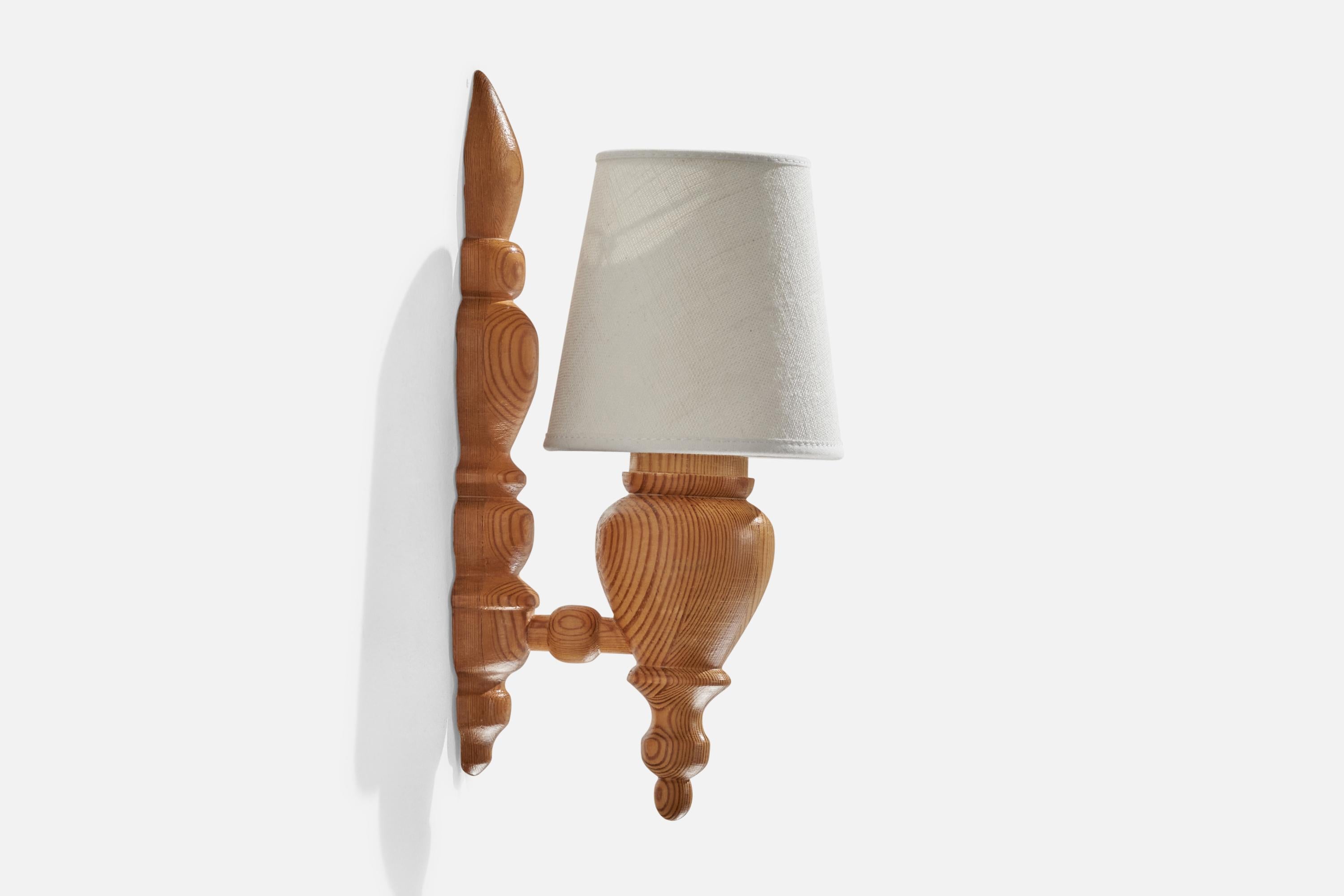 Late 20th Century Swedish Designer, Wall Lights, Pine, Fabric, Sweden, 1970s For Sale
