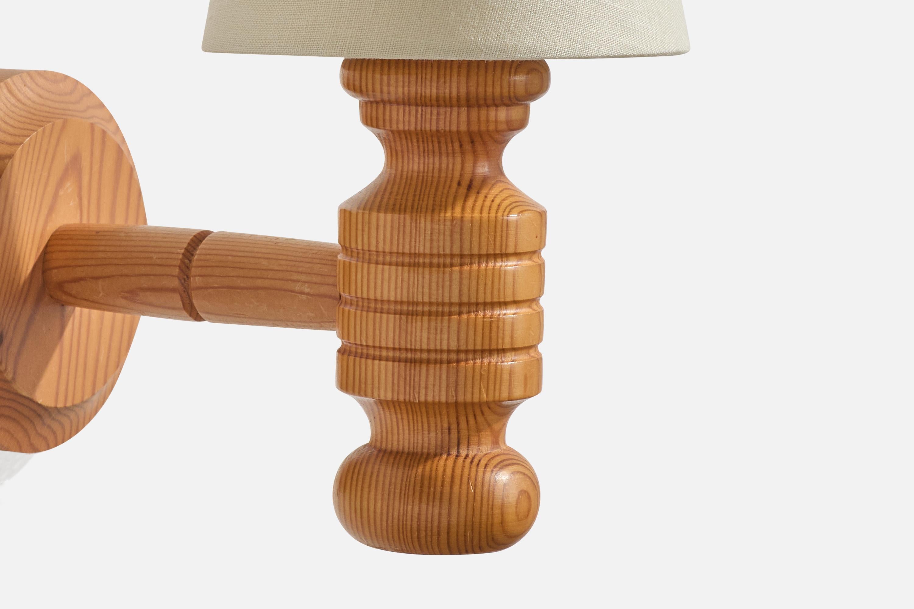 Schwedischer Designer, Wall Lights, Kiefer, Stoff, Schweden, 1970er im Angebot 2