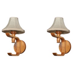 Swedish Designer, Wall Lights, Pine, Fabric, Sweden, 1970s