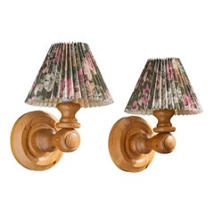 Swedish Designer, Wall Lights, Pine, Fabric, Sweden, 1970s