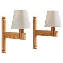 Swedish Designer, Wall Lights, Pine, Fabric, Sweden, 1970s