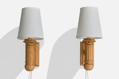 Schwedischer Designer, Wall Lights, Kiefer, Stoff, Schweden, 1980er