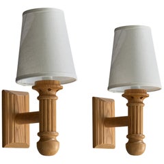 Schwedischer Designer, Wall Lights, Kiefer, Stoff, Schweden, 1980er