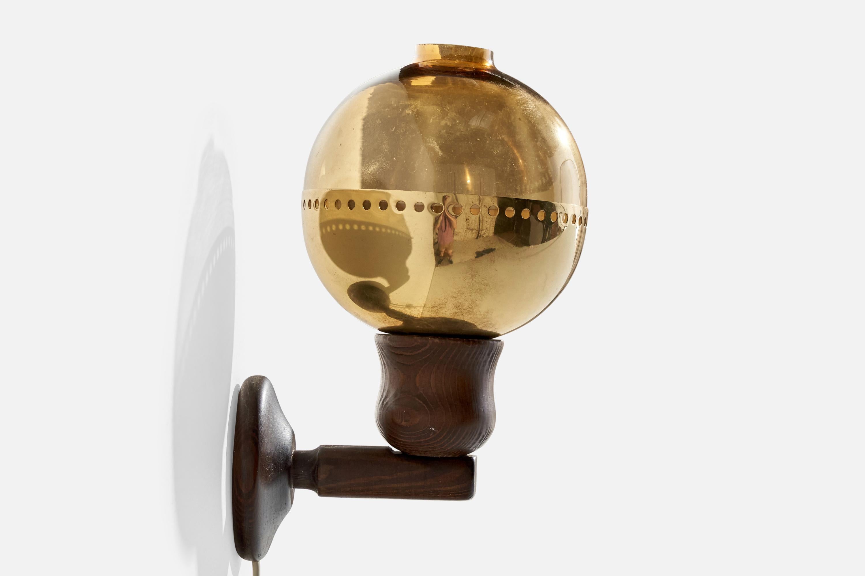 Swedish Designer, Wall Lights, Pine, Glass, Brass, Sweden, 1970s For Sale 1