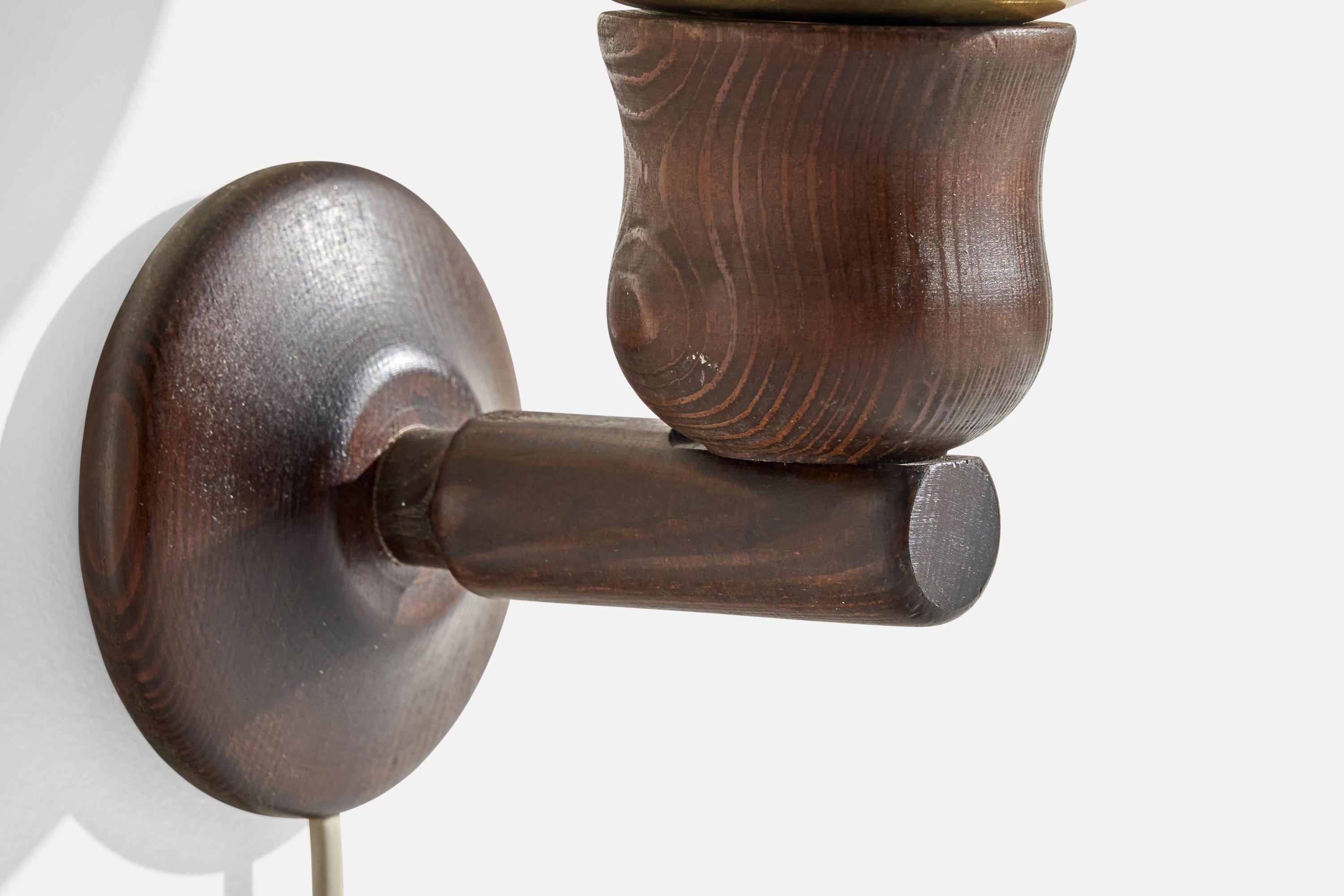 Swedish Designer, Wall Lights, Pine, Glass, Brass, Sweden, 1970s For Sale 2