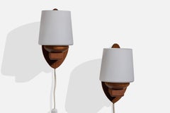 Swedish Designer, Wall Lights, Pine, Glass, Sweden, 1970s