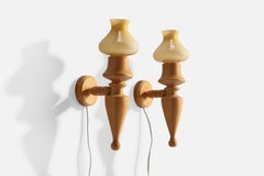 Designer svedese, lampade da parete, pino, vetro, Svezia, anni '70