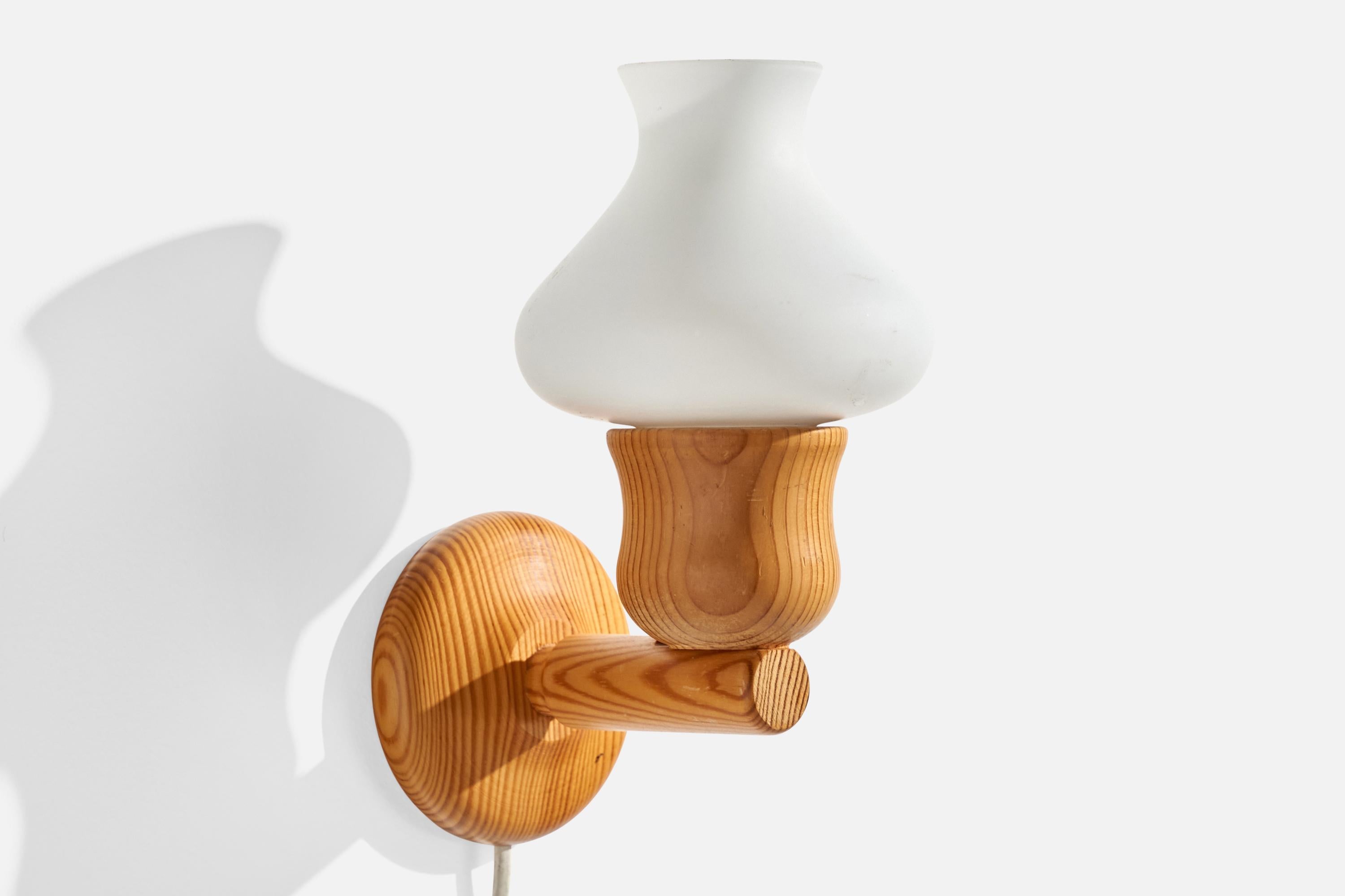 Late 20th Century Swedish Designer, Wall Lights, Pine, Glass, Sweden, 1970s For Sale