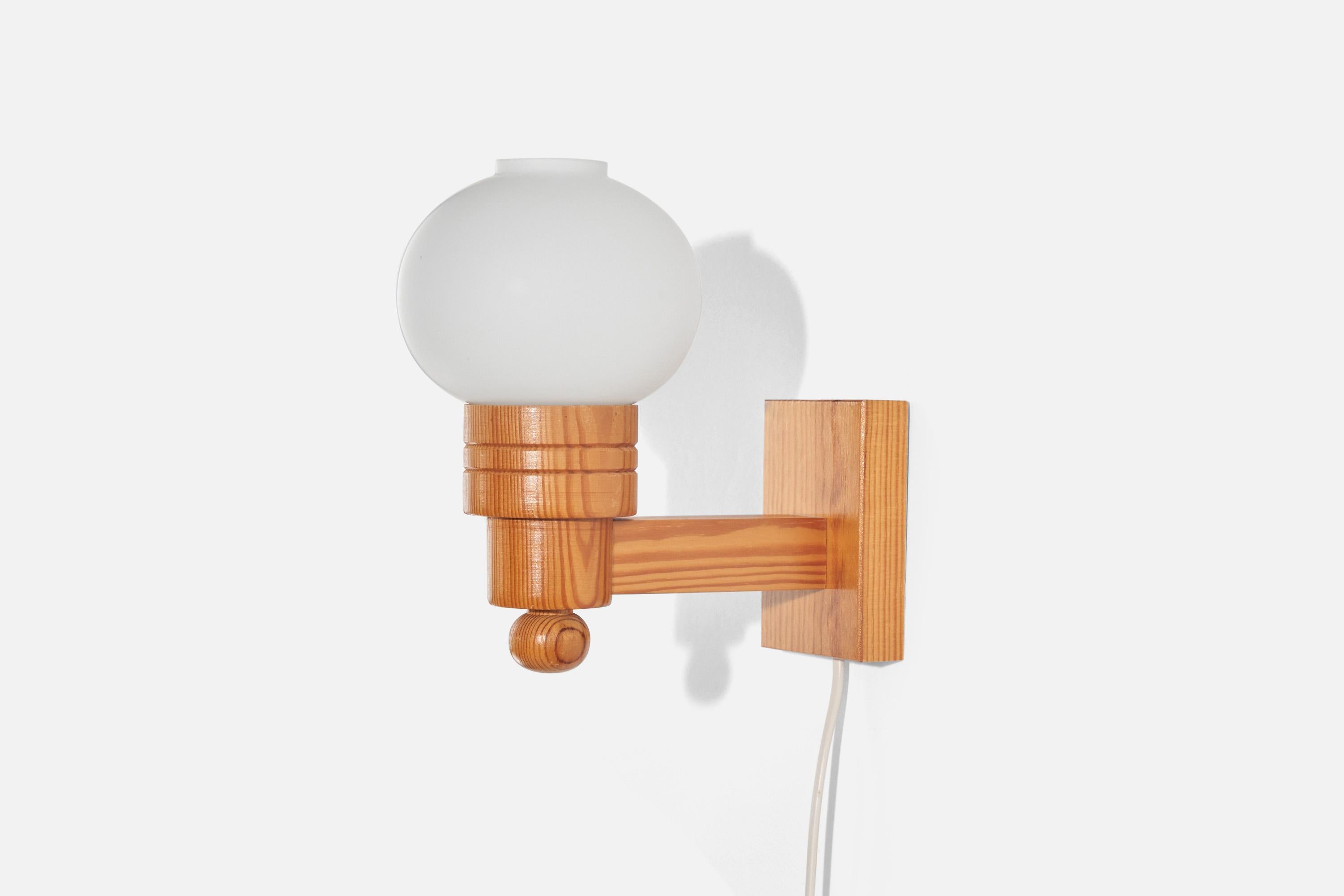 Late 20th Century Swedish Designer, Wall Lights, Pine, Glass, Sweden, 1970s For Sale