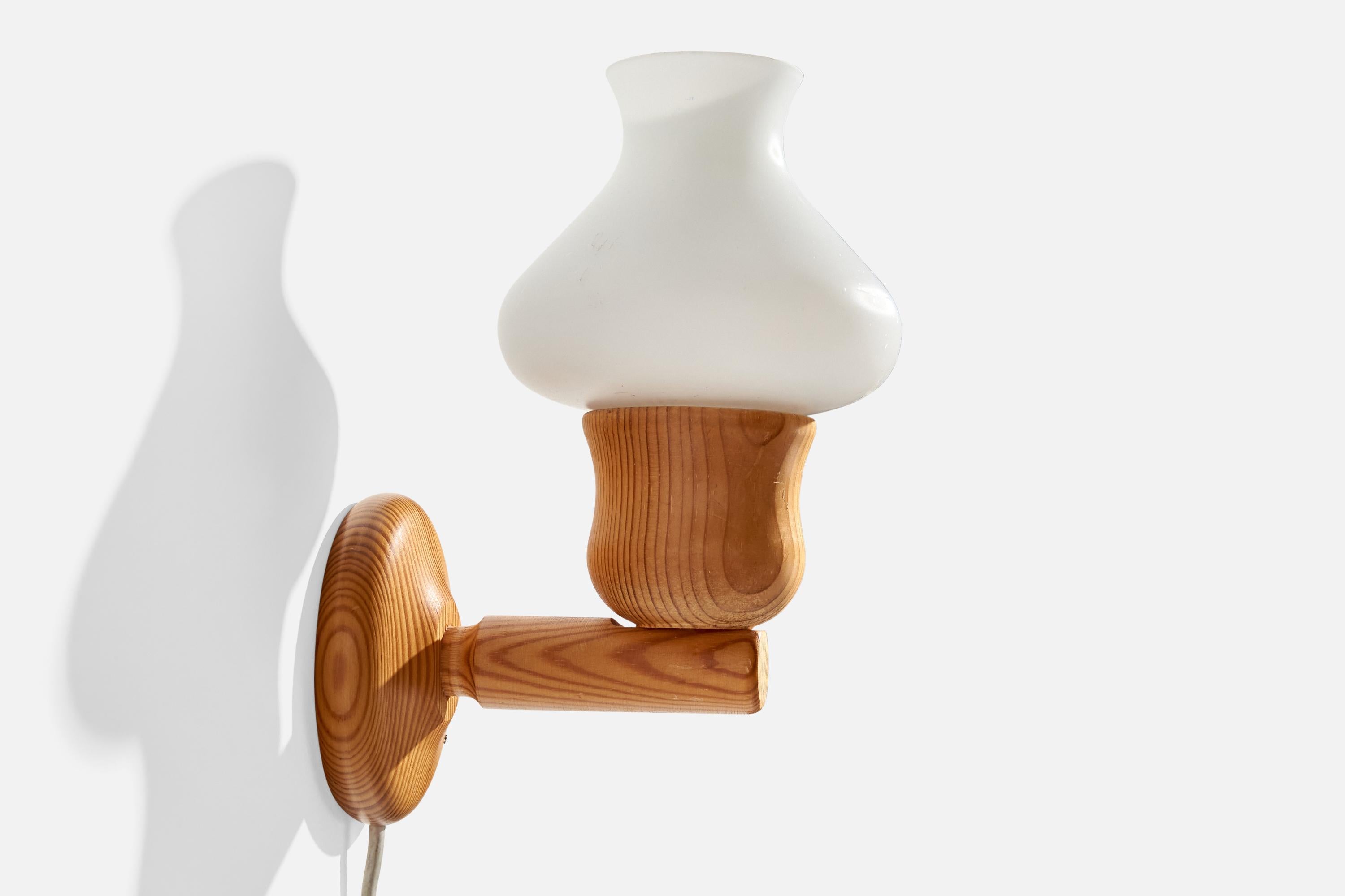 Swedish Designer, Wall Lights, Pine, Glass, Sweden, 1970s For Sale 1