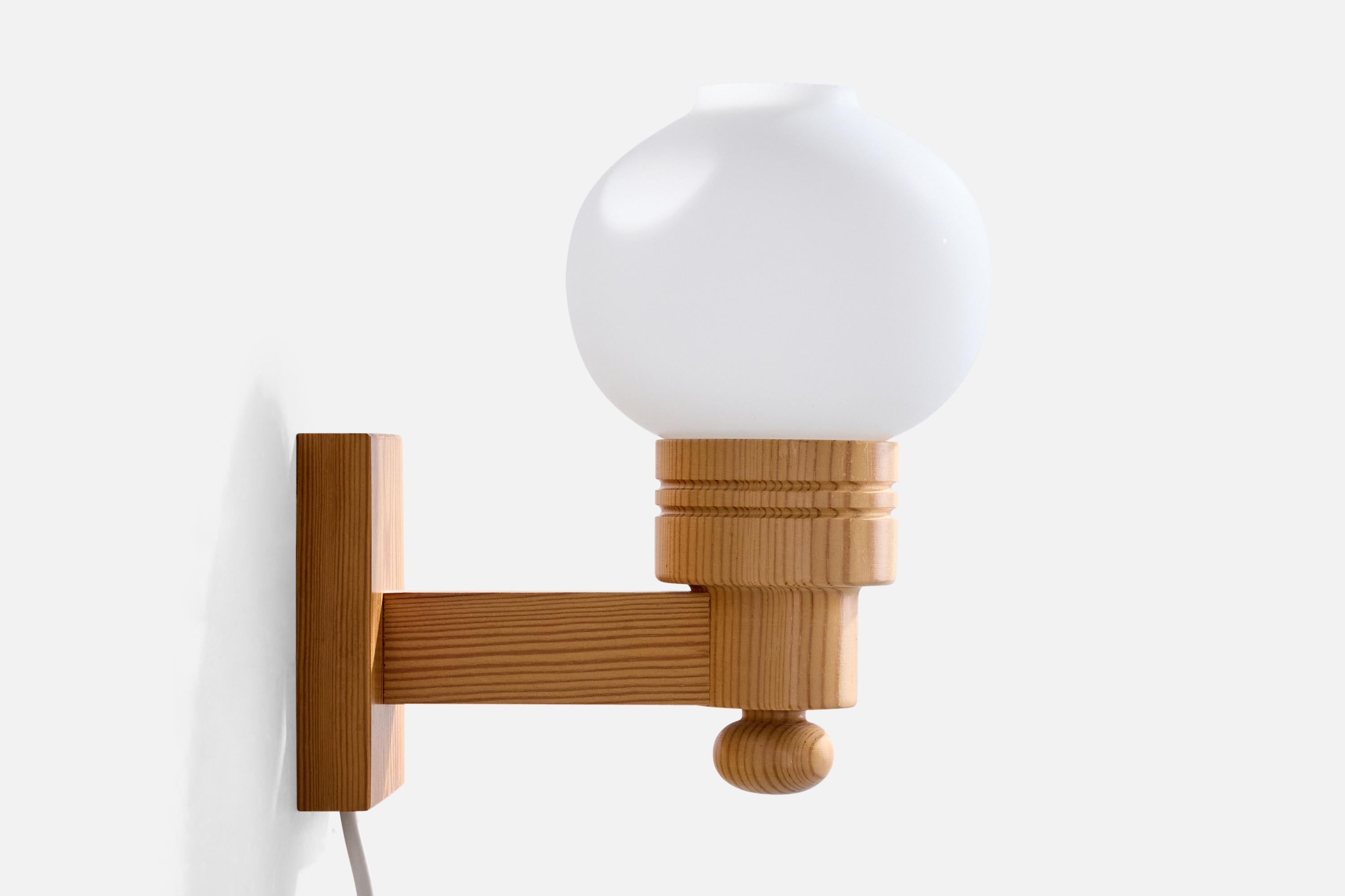 Late 20th Century Swedish Designer, Wall Lights, Pine, Glass, Sweden, 1970s For Sale