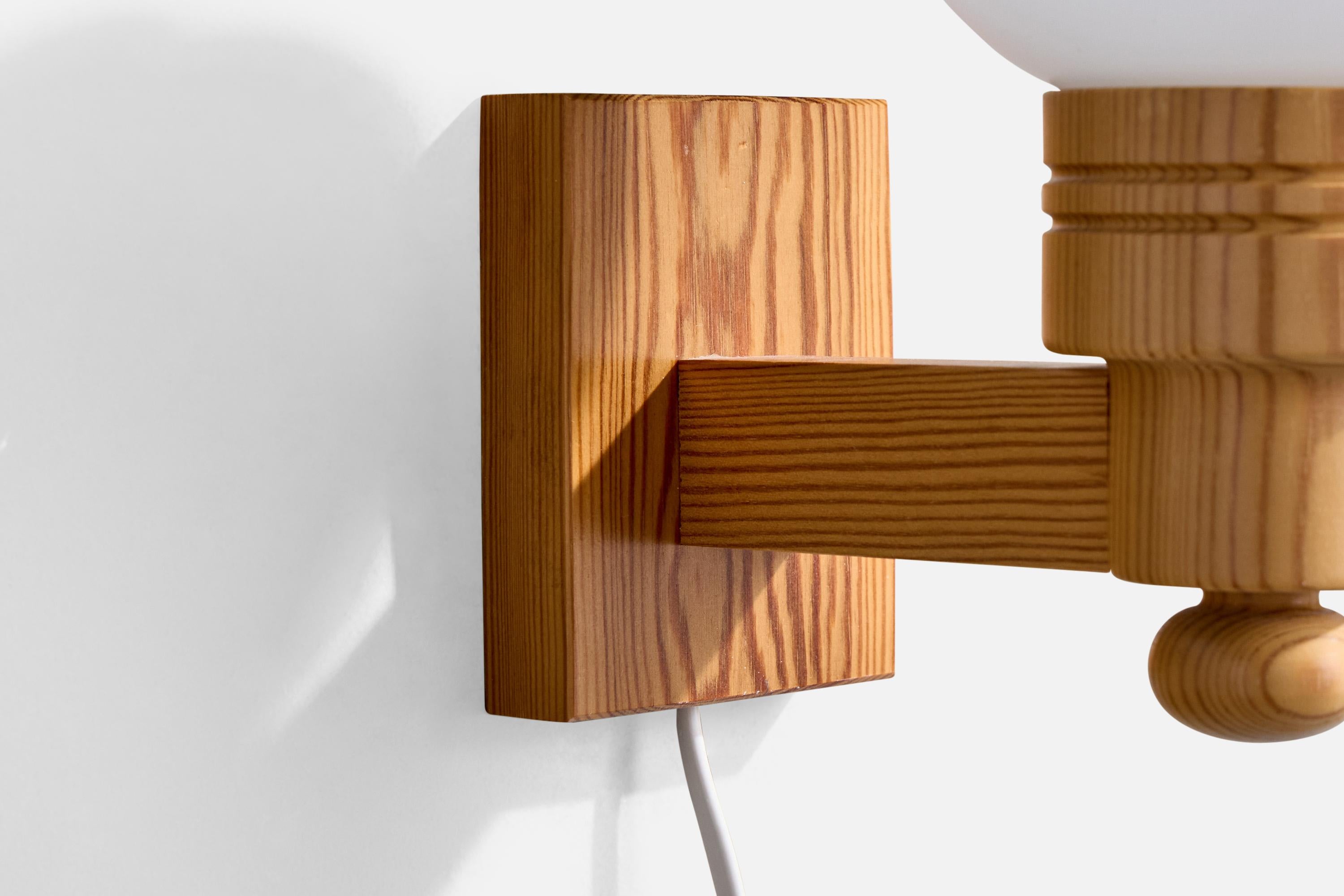 Swedish Designer, Wall Lights, Pine, Glass, Sweden, 1970s For Sale 1