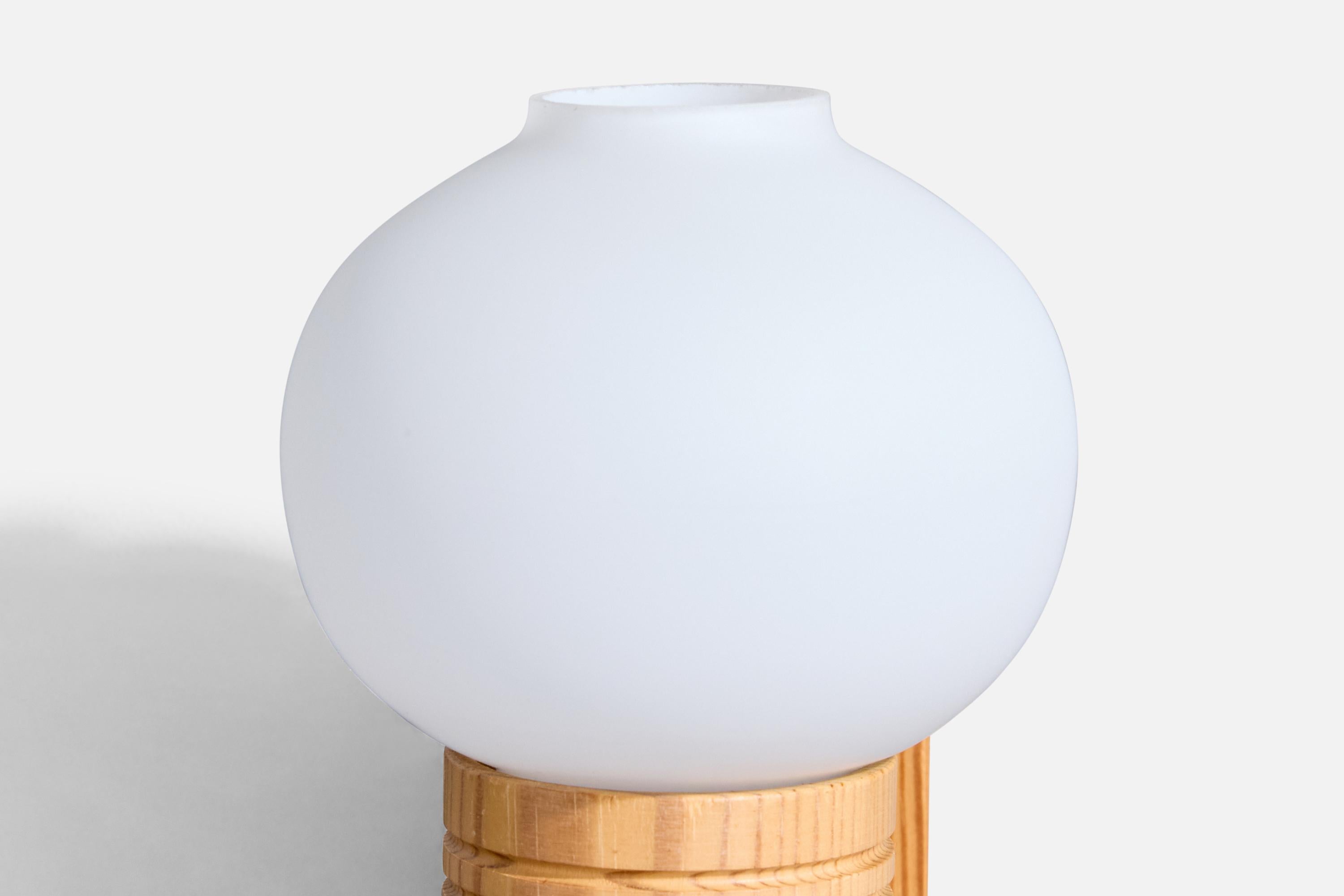 Swedish Designer, Wall Lights, Pine, Glass, Sweden, 1970s For Sale 3