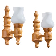 Designer svedese, lampade da parete, pino, vetro, Svezia, anni '70