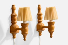 Schwedischer Designer, Wandleuchten, Kiefer, Papier, Schweden, 1970er