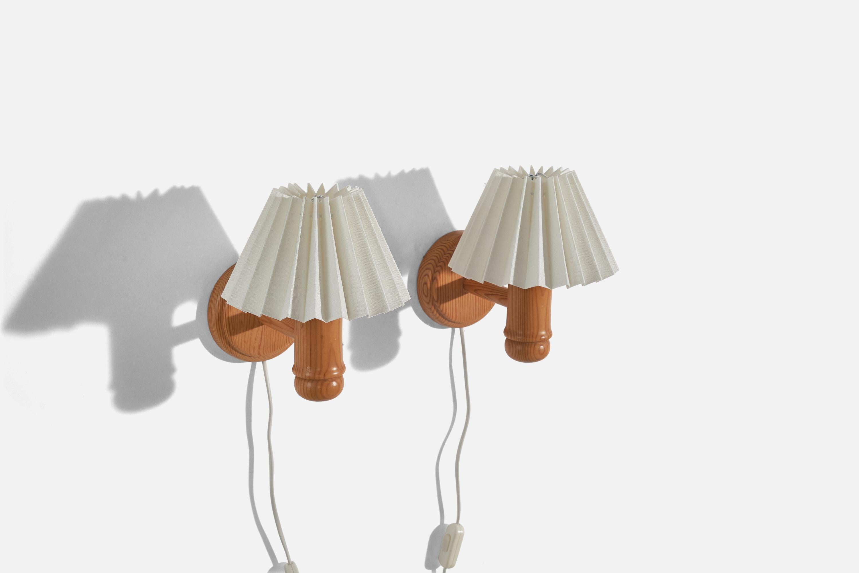 Late 20th Century Swedish Designer, Wall Lights, Pine, Paper, Sweden, C. 1970s For Sale