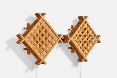 Swedish Designer, Wall Lights, Pine, Raffia, Sweden, 1970s