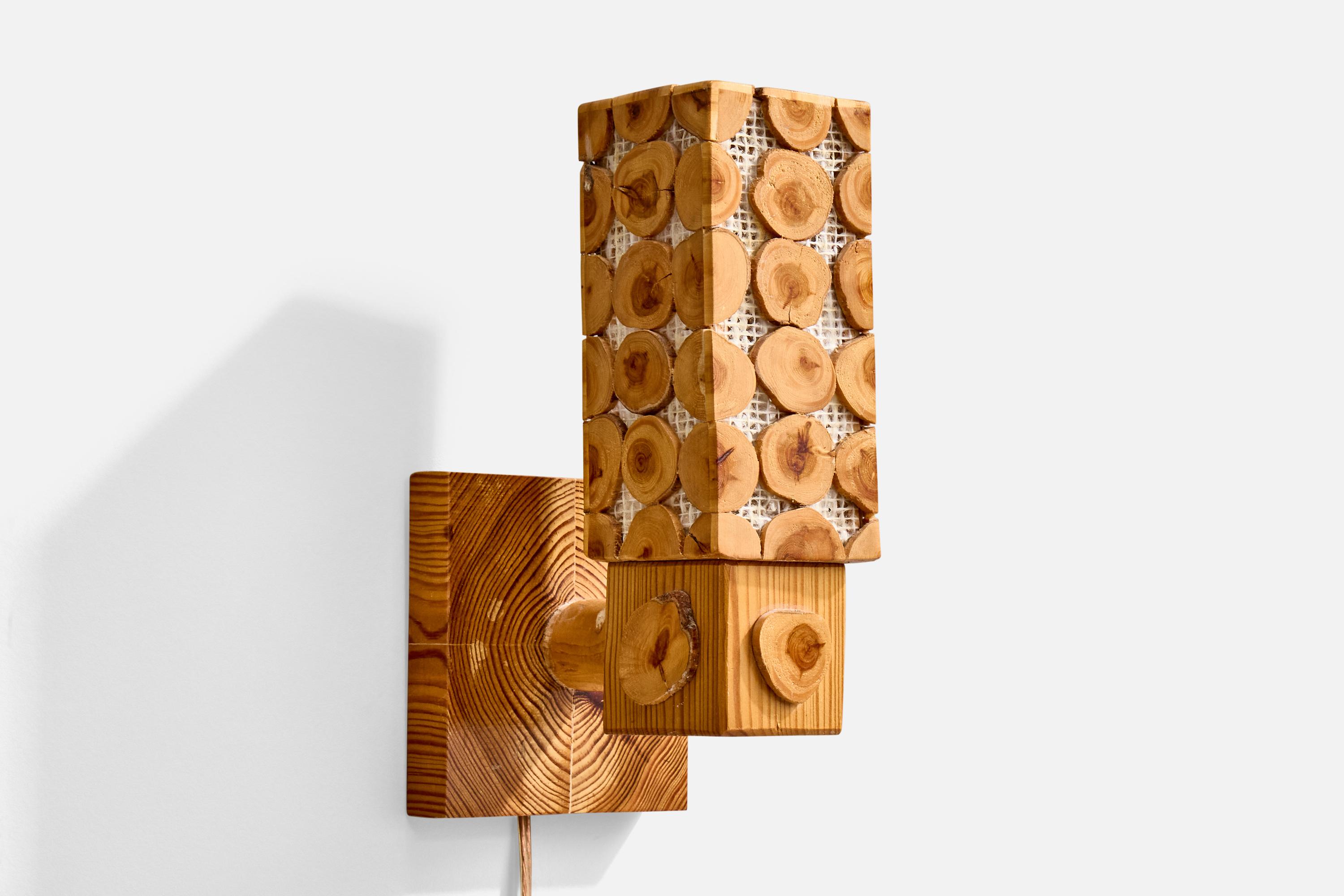 Swedish Designer, Wall Lights, Pine, Raffia, Sweden, 1970s In Good Condition For Sale In High Point, NC