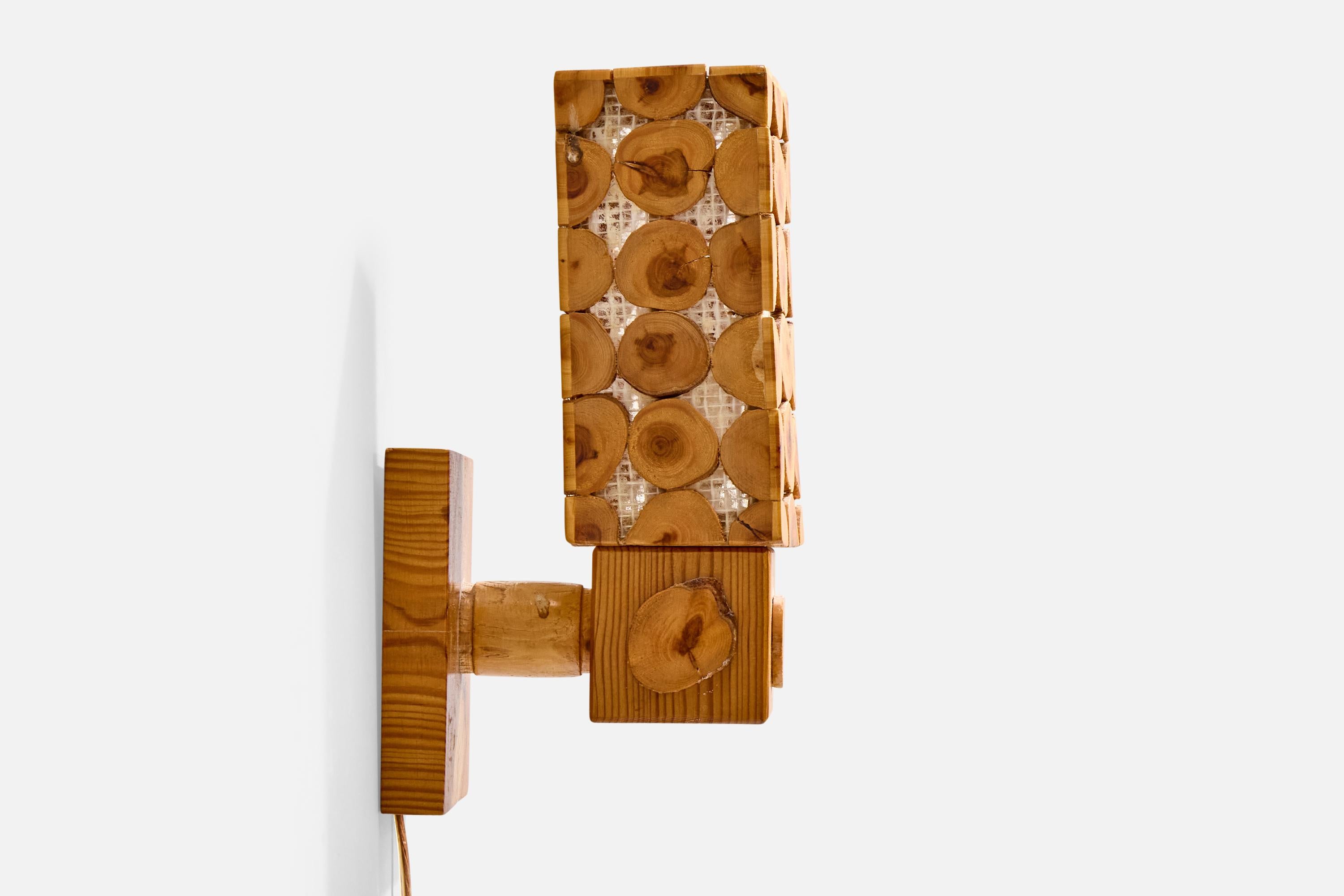 Late 20th Century Swedish Designer, Wall Lights, Pine, Raffia, Sweden, 1970s For Sale