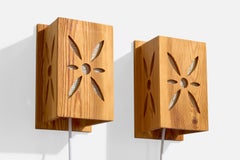 Swedish Designer, Wall Lights, Pine, Raffia, Sweden, 1980s