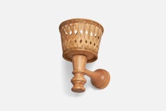 Swedish Designer, Wall Lights, Pine, Rattan, Sweden, 1970s
