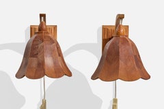 Swedish Designer, Wall Lights, Pine, Sweden, 1970s