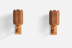 Swedish Designer, Wall Lights, Pine, Sweden, 1970s