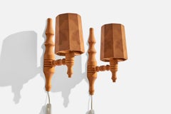 Swedish Designer, Wall Lights, Pine, Sweden, 1970s