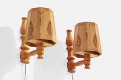 Schwedischer Designer, Wall Lights, Kiefer, Schweden, 1970er