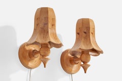 Swedish Designer, Wall Lights, Pine, Sweden, 1970s