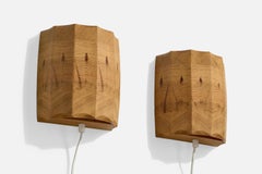 Swedish Designer, Wall Lights, Pine, Sweden, 1970s