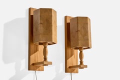 Swedish Designer, Wall Lights, Pine, Sweden, 1970s