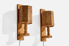 Swedish Designer, Wall Lights, Pine, Sweden, 1970s