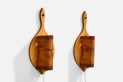 Swedish Designer, Wall Lights, Pine, Sweden, 1970s