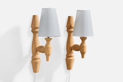 Swedish Designer, Wall Lights, Pine, Sweden, 1970s